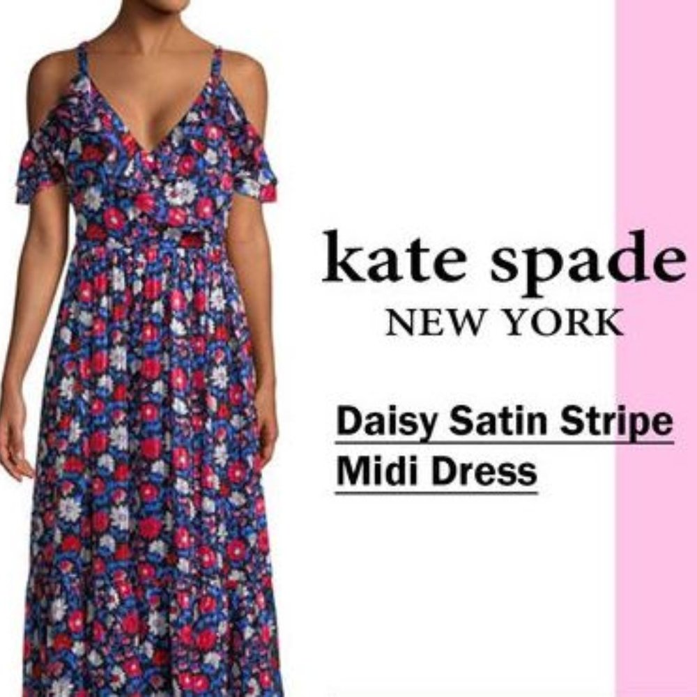 NWT KATE SPADE DAISY SATIN STRIPE MIDI DRESS!